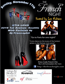 Win Tickets ($20): French Night Hosted by Les Nubians @ Tia Lou’s, Belltown | Music, Wine, Champagne, Parisian Décor Win Tickets ($20): French Night Hosted by Les Nubians @ Tia Lou’s, Belltown | Music, Wine, Champagne, Parisian Décor